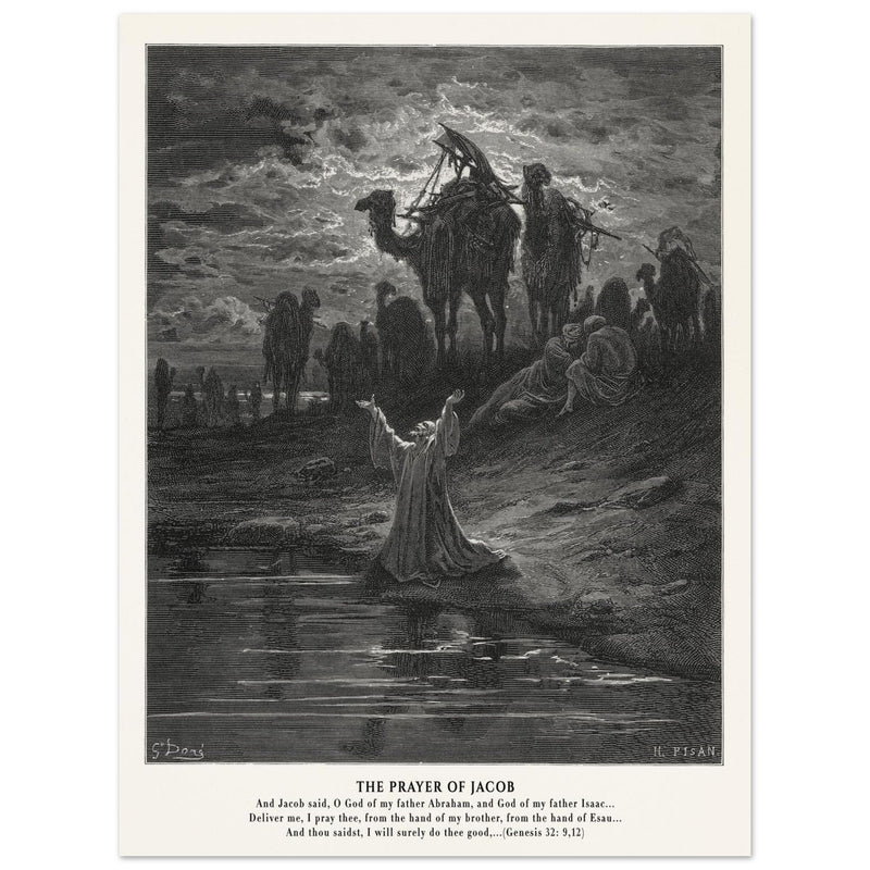 Gustave Dore The Bible engraving print . The prayer of Jacob .
