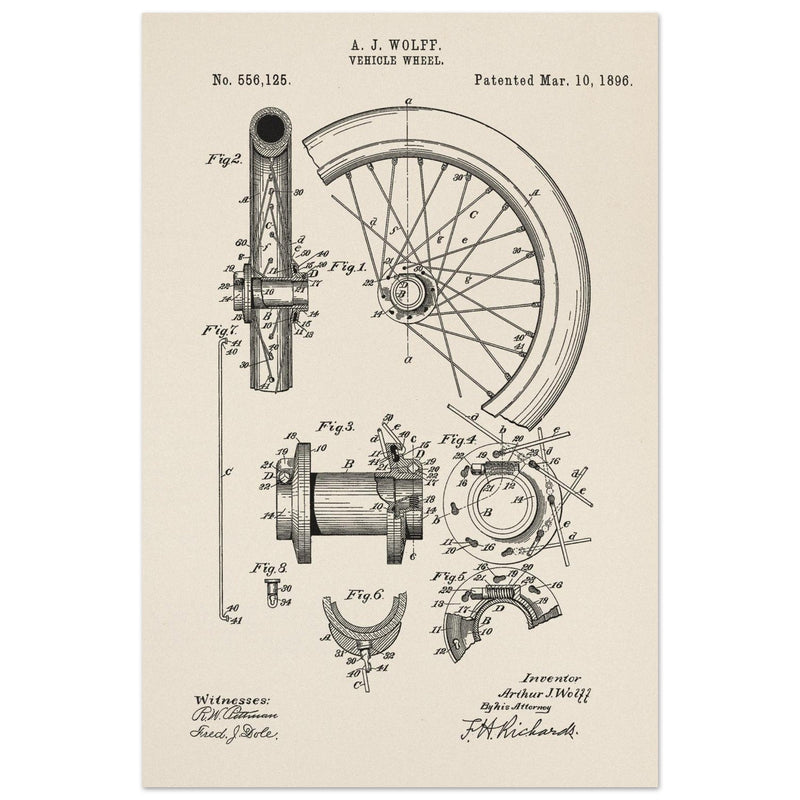Vehicle whell patent illustration. Vintage drawing .