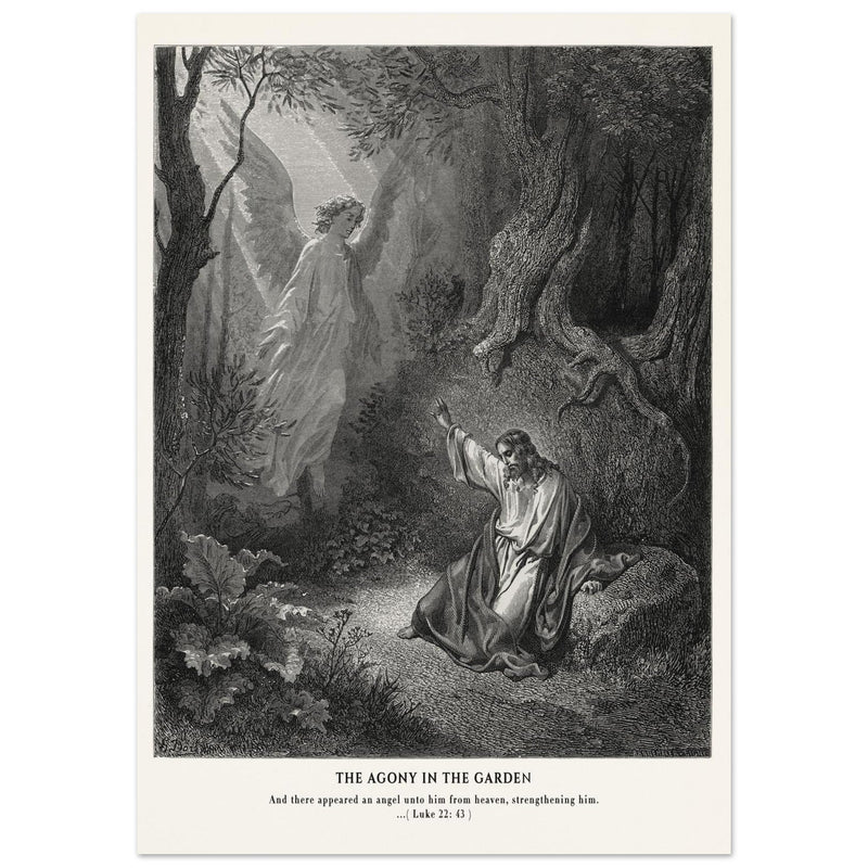 Gustave Dore The Bible engraving print . The Agony in the garden illustration .