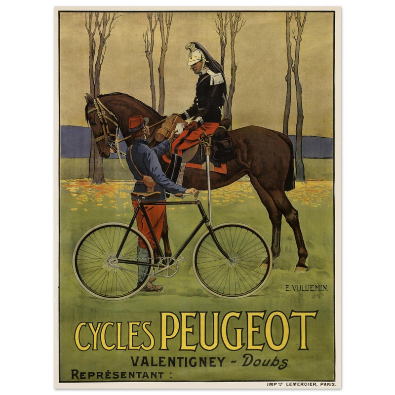Cycles Peugot vintage advertisng poster by Ernest Vulliemin.