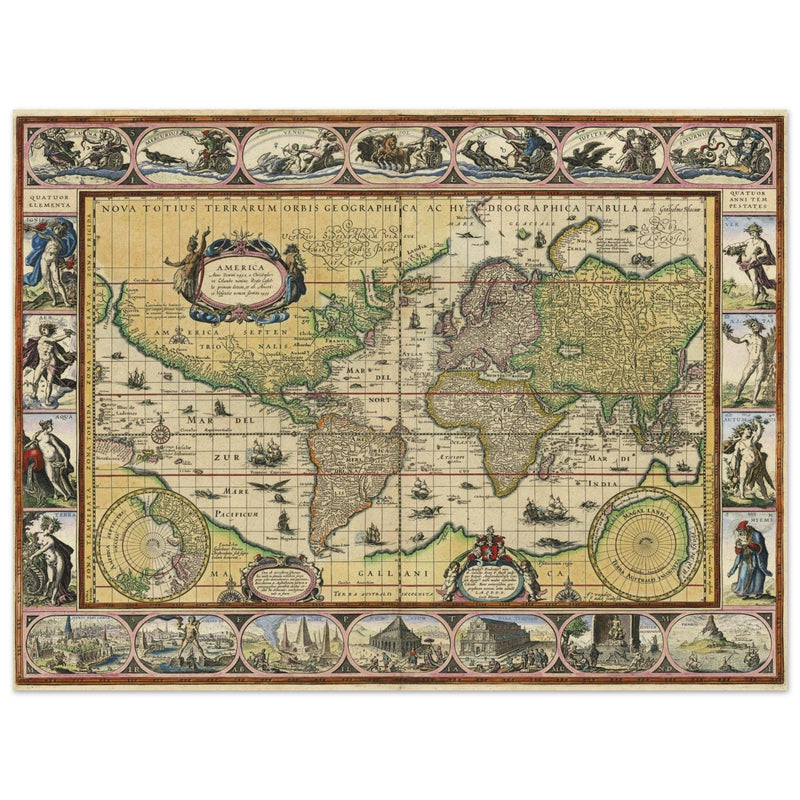 Old ancient map Nova Totius Terrarum Orbis Geographica ac Hydrographica Tabula by Willem Janszoon Blaeu .