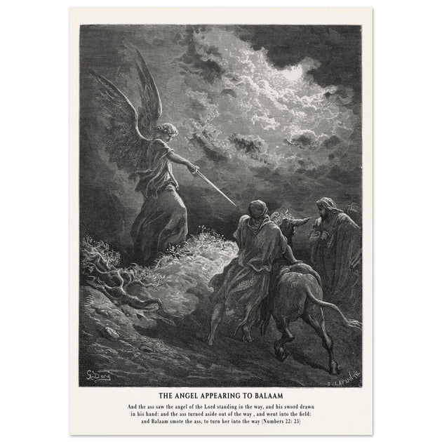 Gustave Dore The Bible engraving print . The angel appearing to Balaam illustration .