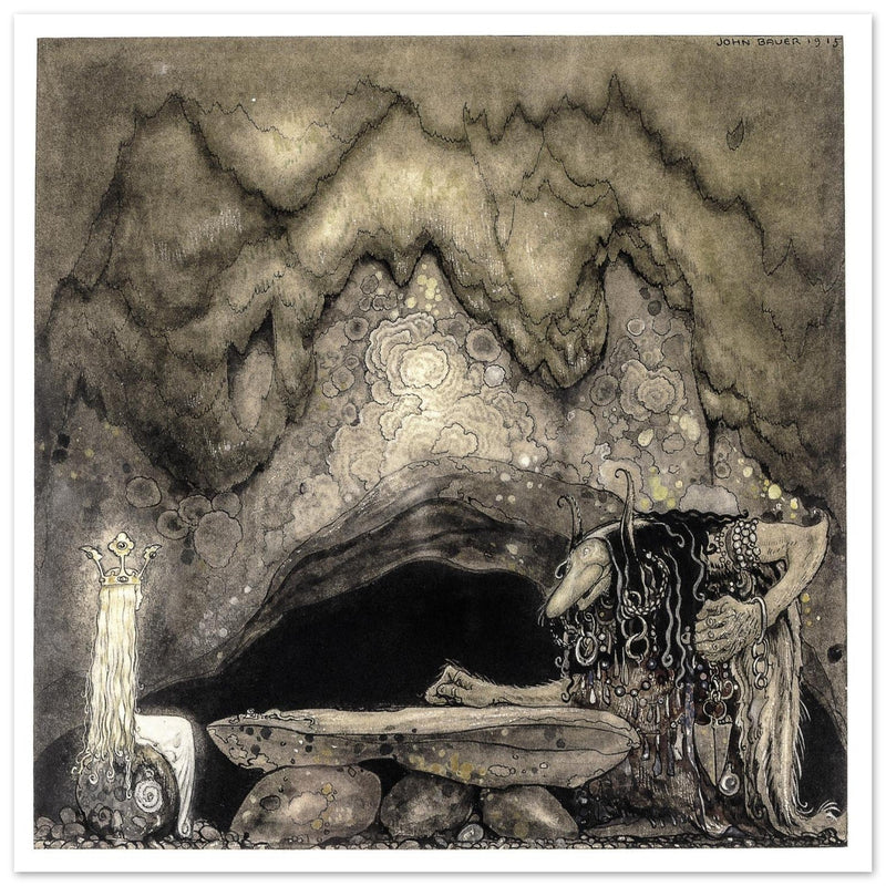 John Bauer illustration for the fairy tale The Boy and the trolls by Walter Stenstrom.