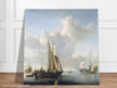 Willem van de Velde Ships before the coast. Marine landscape painting.