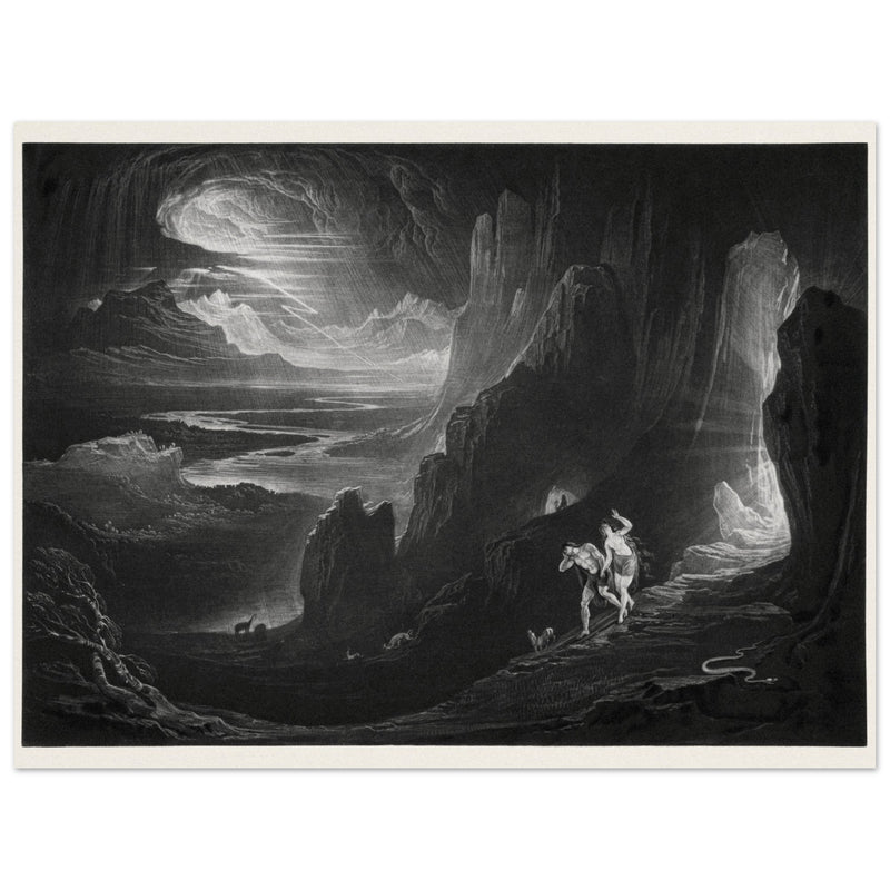 John Martin Paradise Lost vintage mezzoting engraving . Adam and Eve Driven Out of Paradise.