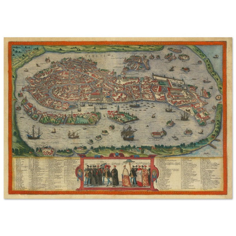 Venice Italy vintage map by Georg Braun and Frans Hogenberg. Antique maps