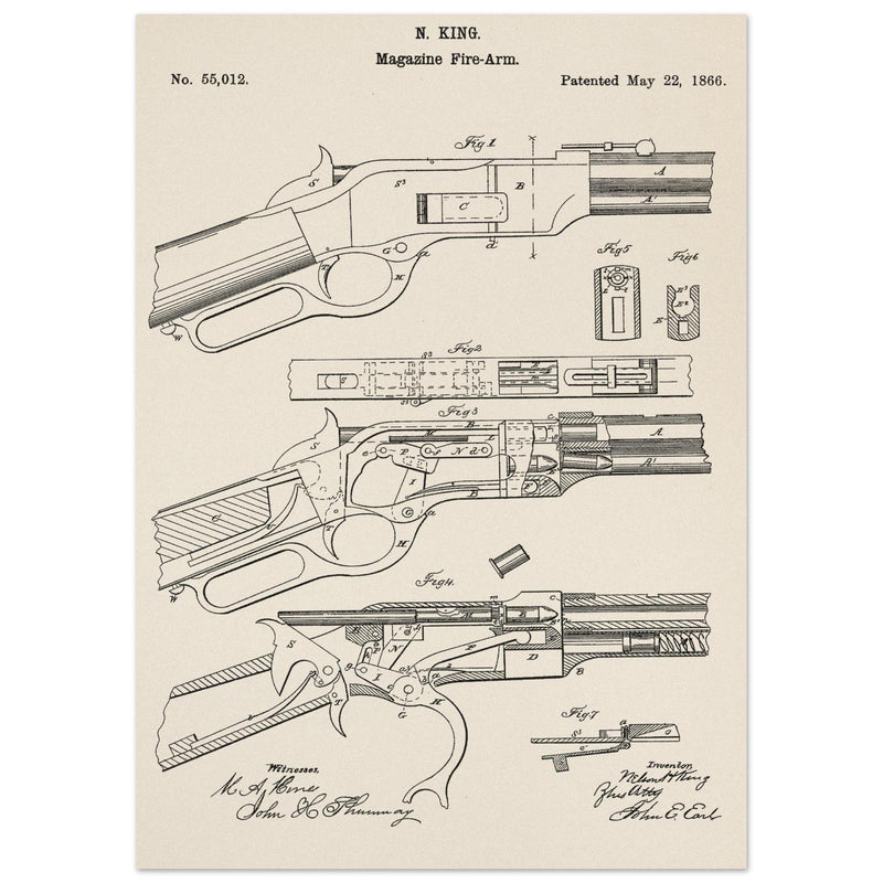 Magazine Fire arm patent 55012 by N kinf.