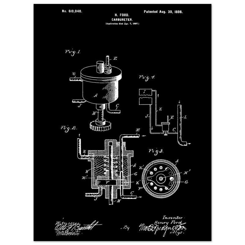 Carbureter vintage patent illustration by John Ford.