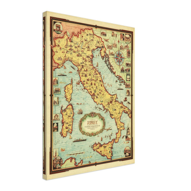Italy old pictorial map by Ernest Dudley Chase.