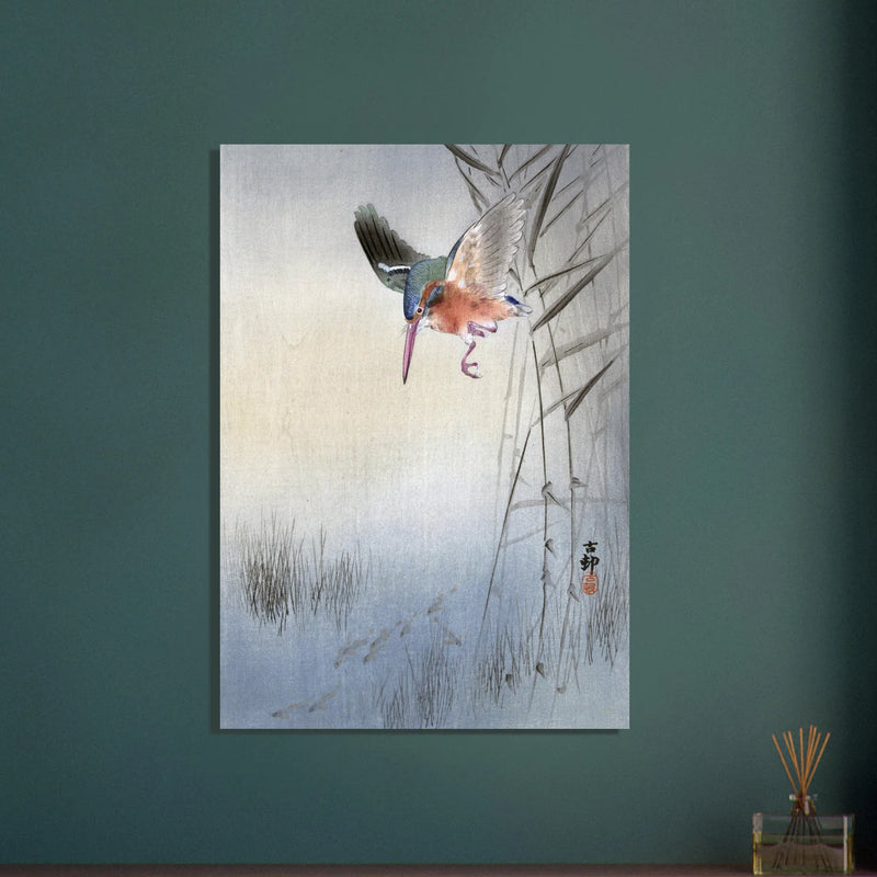 Kingfisher hunting fish by Ohara Koson  woodblock print