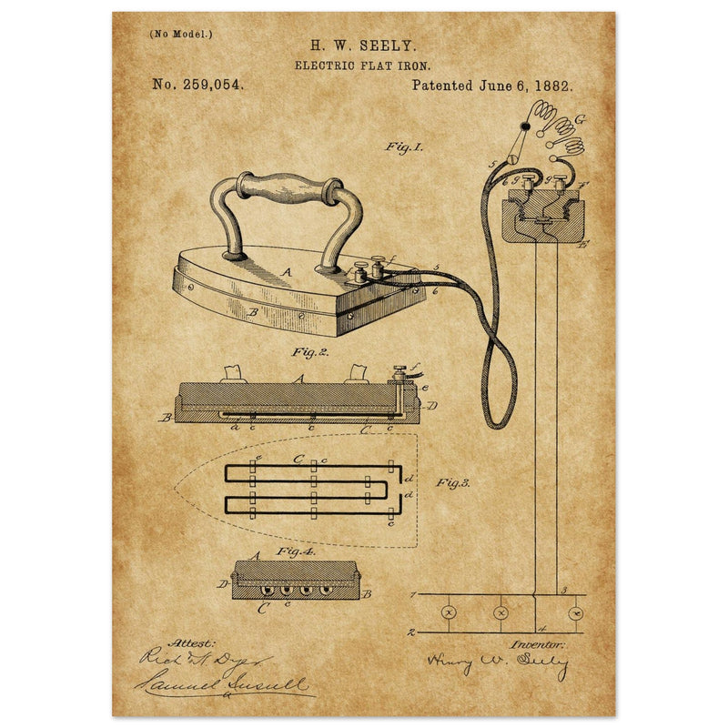 Electric Flat Iron patent by Henry W. Seeley Patent 259.054