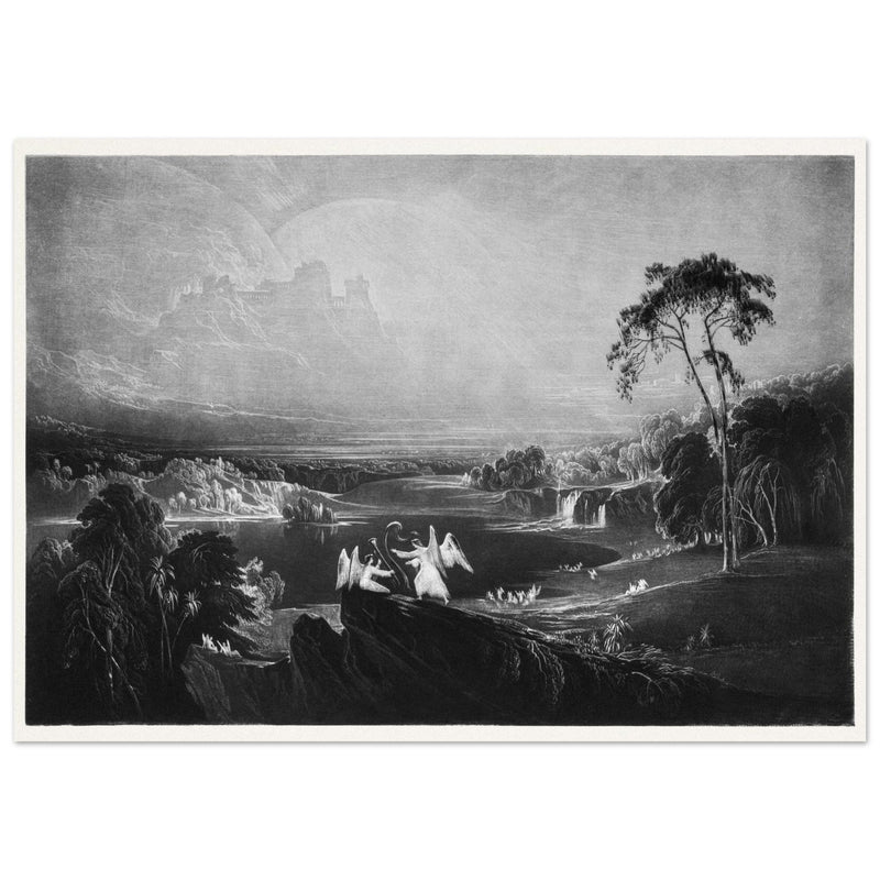 John Martin Paradise Lost Heaven – the Rivers of Bliss. Vintage mezzotint engraving .
