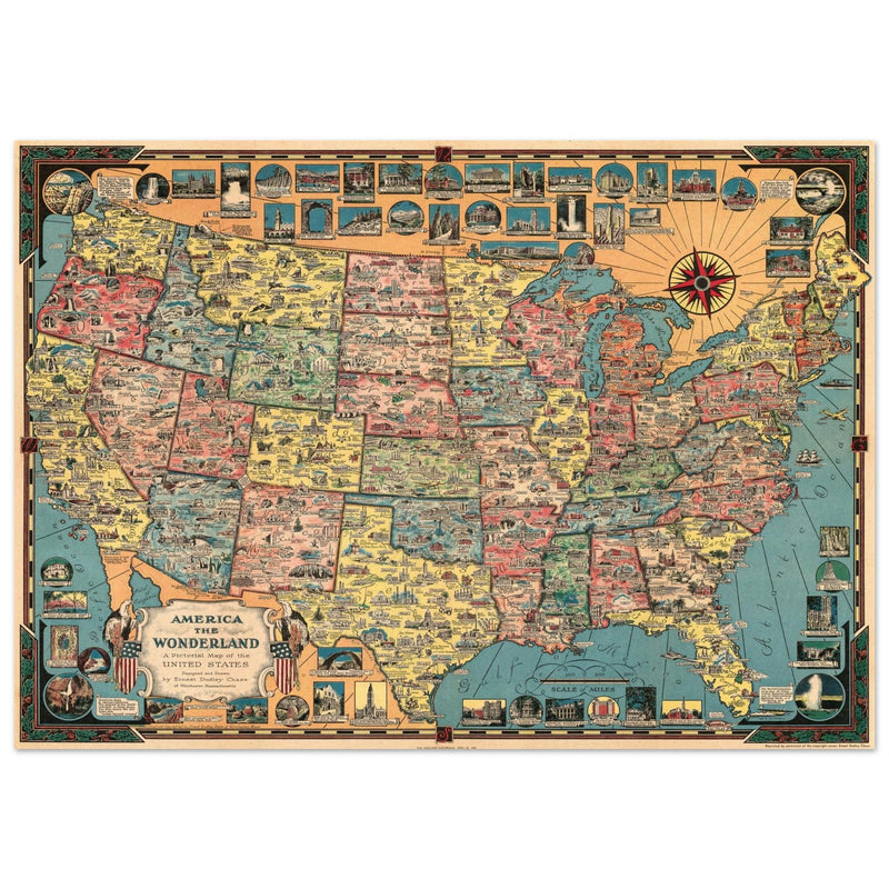 America the Wonderland: A Pictorial Map of the United States by Ernest Dudley Chase.