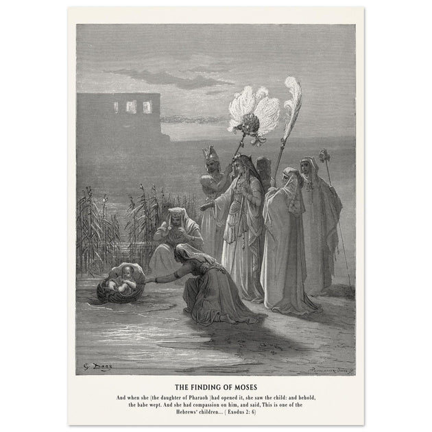 Gustave Dore The Bible engraving print . The finding of Moses illustration .