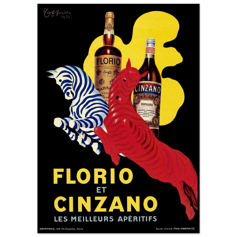 Florio and Cinzano aperitif beverage vintage art poster 1930.