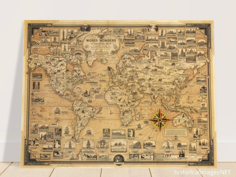 Pictorial old map of the world by Ernest Dudley
