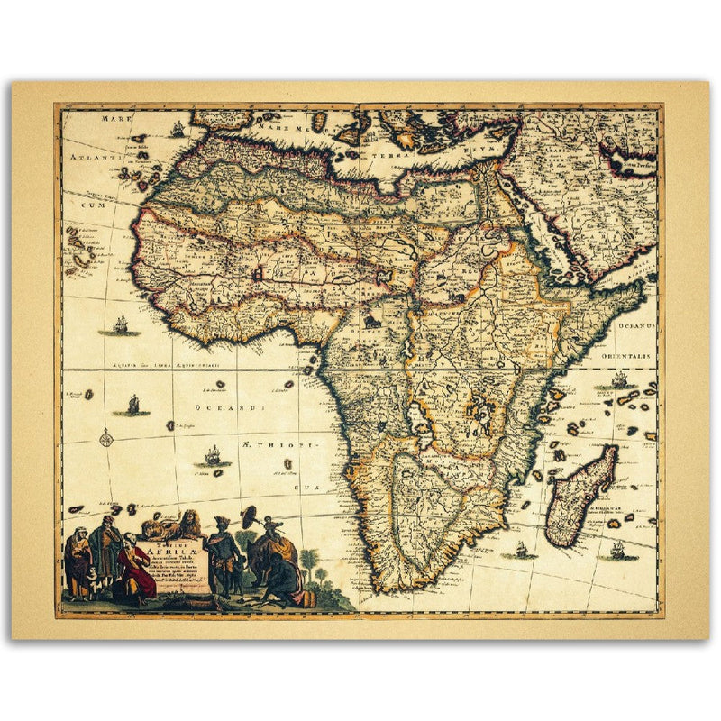 Africa vintage old map print. Reproduction of an ancient map of the african continent of 1680