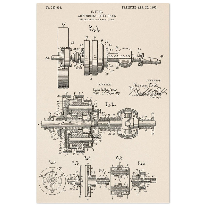 Automobile Drive Gear patent 787908 by Henry Ford. Vintage car