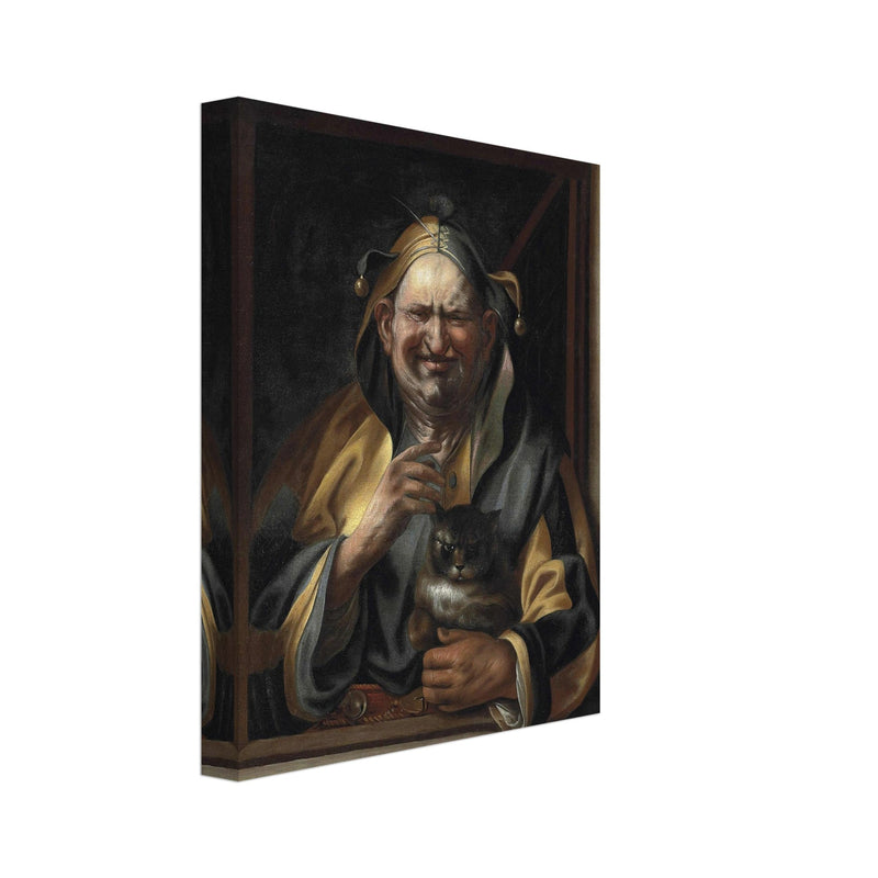 A jester with a cat antique painting reproduction by Studio of Jacob Jordaens.
