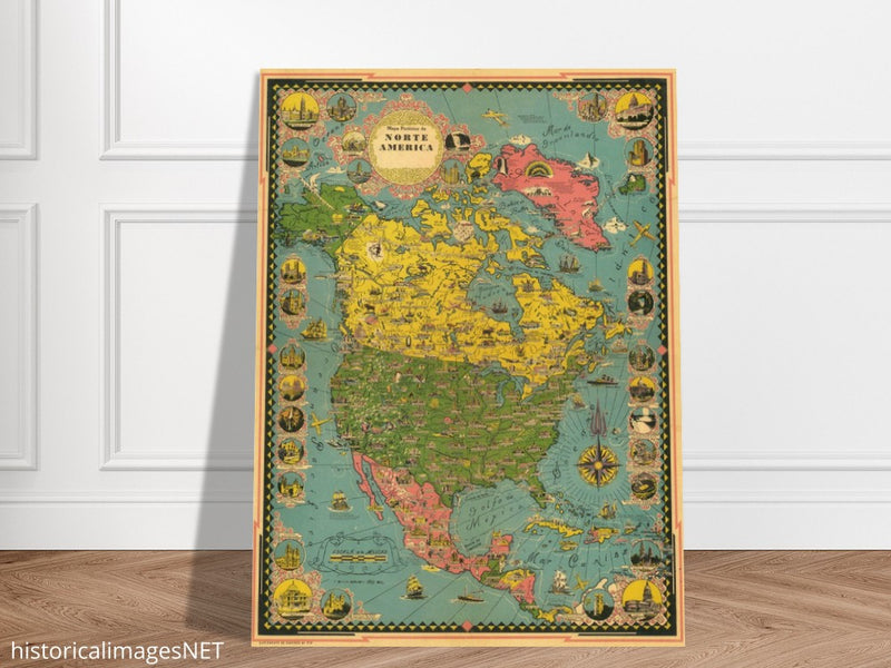 North America ancient pictorical map by Ernest Dudley Chase