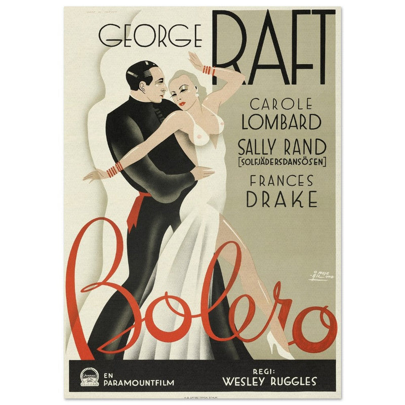 Bolero George Raft and Carole Lombard movie poster. Sweddish version Vintage prints of famous films