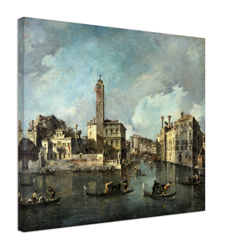 Antique painting of the Grand Canal at San Geremia, Venice Italy. Francesco Guardi.
