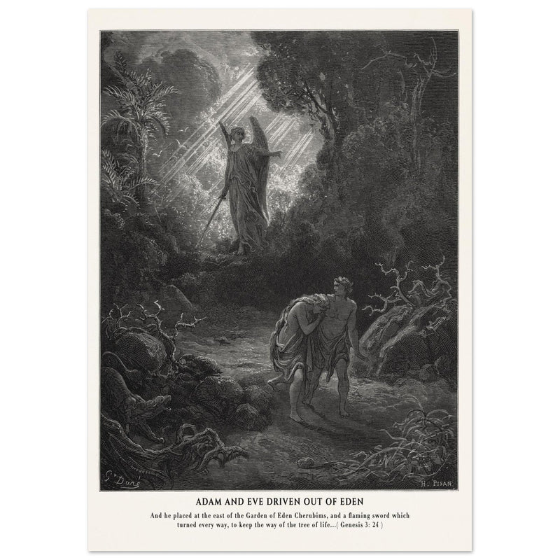 Gustave Dore The Bible engraving print . Adam and Eve driven out from Eden.