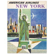 New York City vintage travel advertising poster for American Airlines. Statue of Liberty