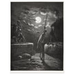 Don Quixote by Gustave Dore. The knight raising his sword against the moon at night.