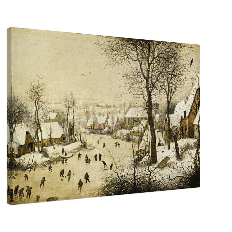 Winter Landscape with Skaters and Birds Trap painting by pieter Bruegel The Elder.