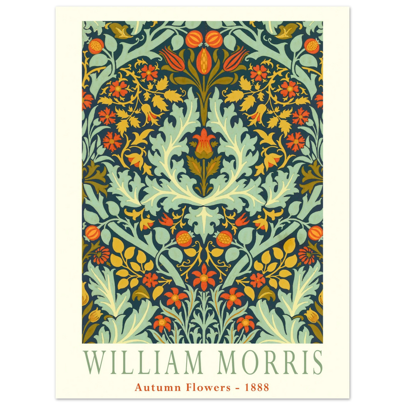William Morris Autumn flowers vintage wallpaper reproduction.