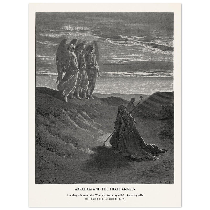 Gustave Dore The Bible engraving print . Abraham and the three Angels .