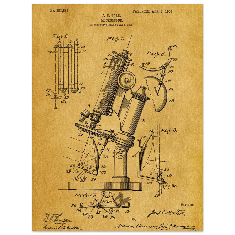 vintage microscope patent by J H Ford.