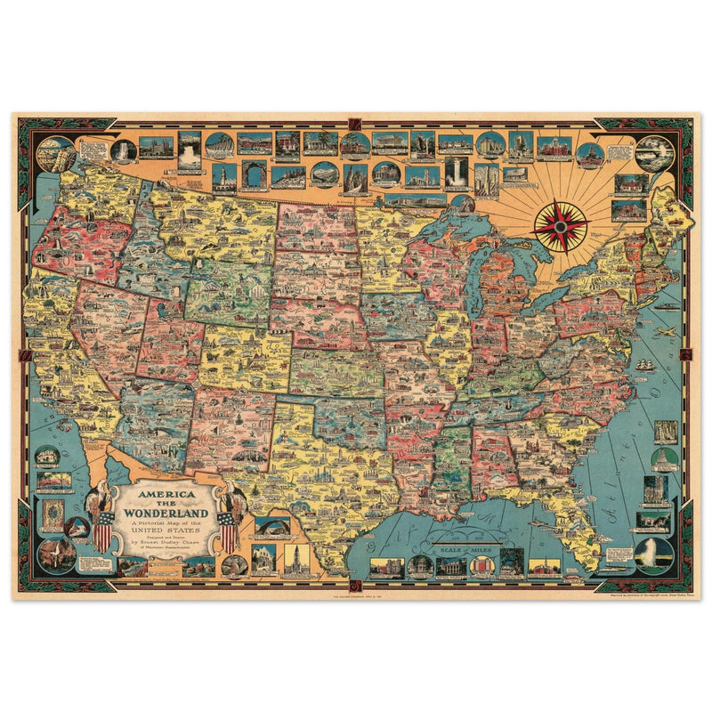 America the Wonderland: A Pictorial Map of the United States by Ernest Dudley Chase.