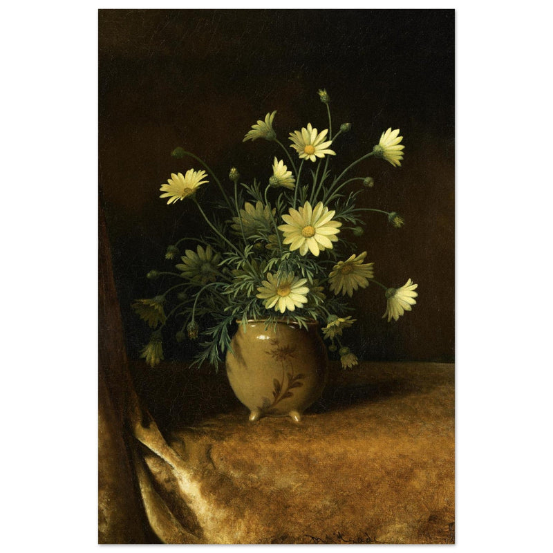 Yellow Daisies in a Brown Bowl antique painting reproduction by Martin Johnson Heade