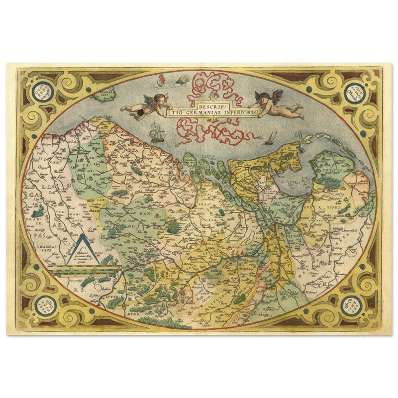 Ancient map of the Low countries ( Belgium, Netherlands and Luxembourg ) by Ortelius.
