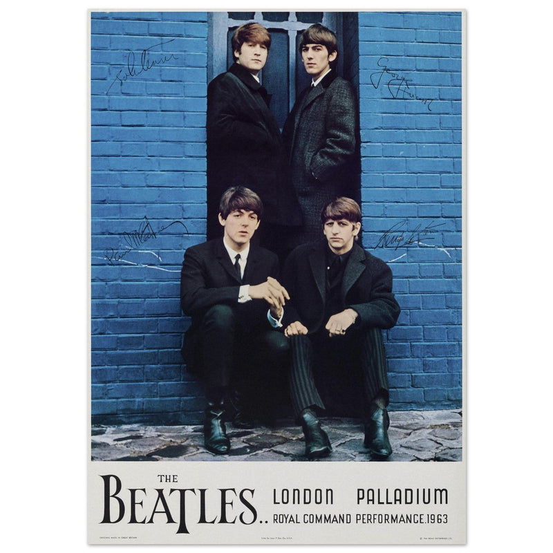 The Beatles Royal Command concert London Palladium Venue. Vintage music poster reproduction.