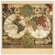 Ancient world map print. Vintage poster reproduction of world globe. Double hemisphere print