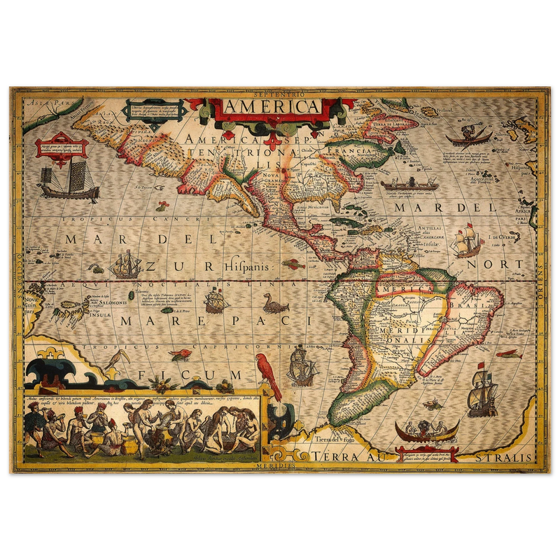 America old map print. Poster reproduction of the american continent year 1630 by Hendrik Hondius
