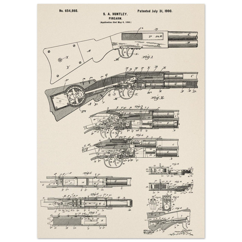 Firearm historic patent 1900. Matte paper