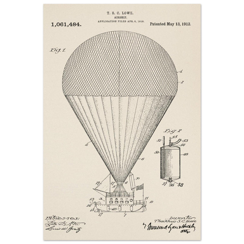 Airship patent drawing by T S C lowe Air balloon illustration