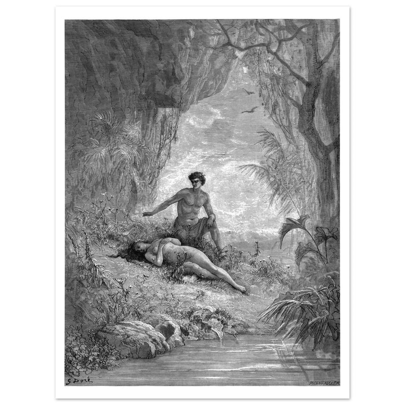 Gustave Dore Paradise Lost engraving . Adam and Eve in Eden.
