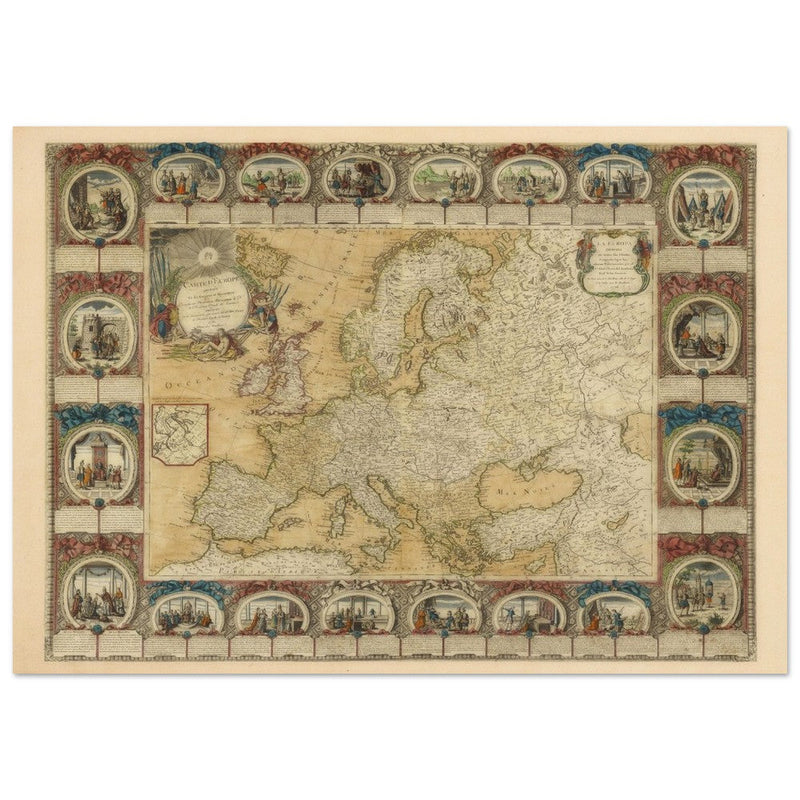 Ancient antique map of Europe. The map is devided in empires and realms.  poster.
