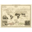 Carnivore animals distribution vintage map . World map print by Alexander Keith Johnston