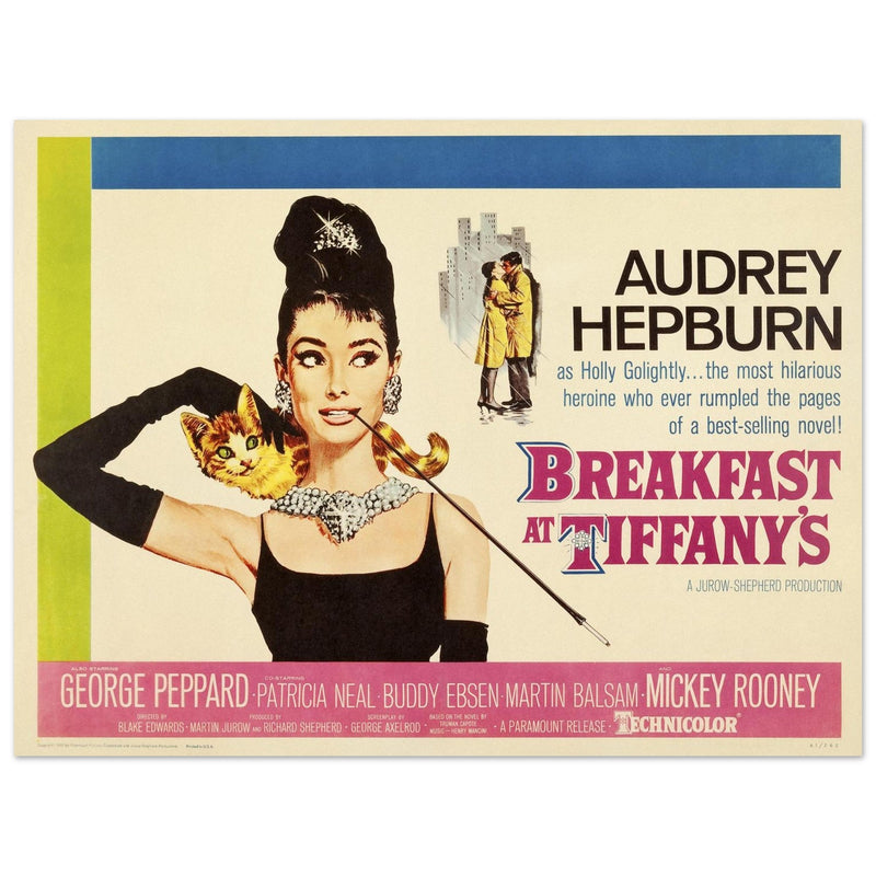 Breakfast at Tiffany's with Audrey Hepburn movie vintage poster .