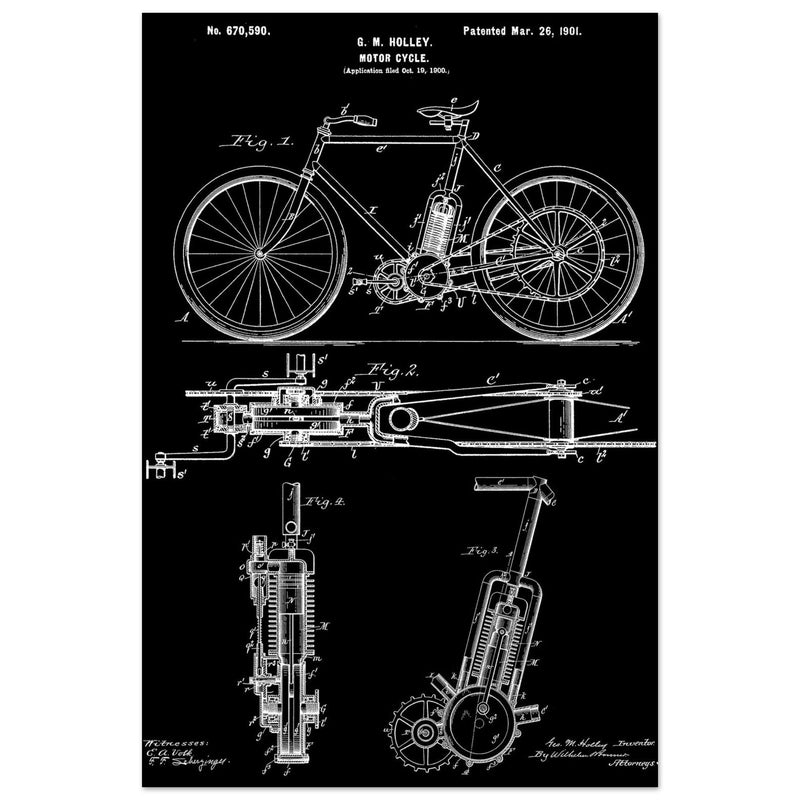 vintage motorcycle patent by G. M Holley.