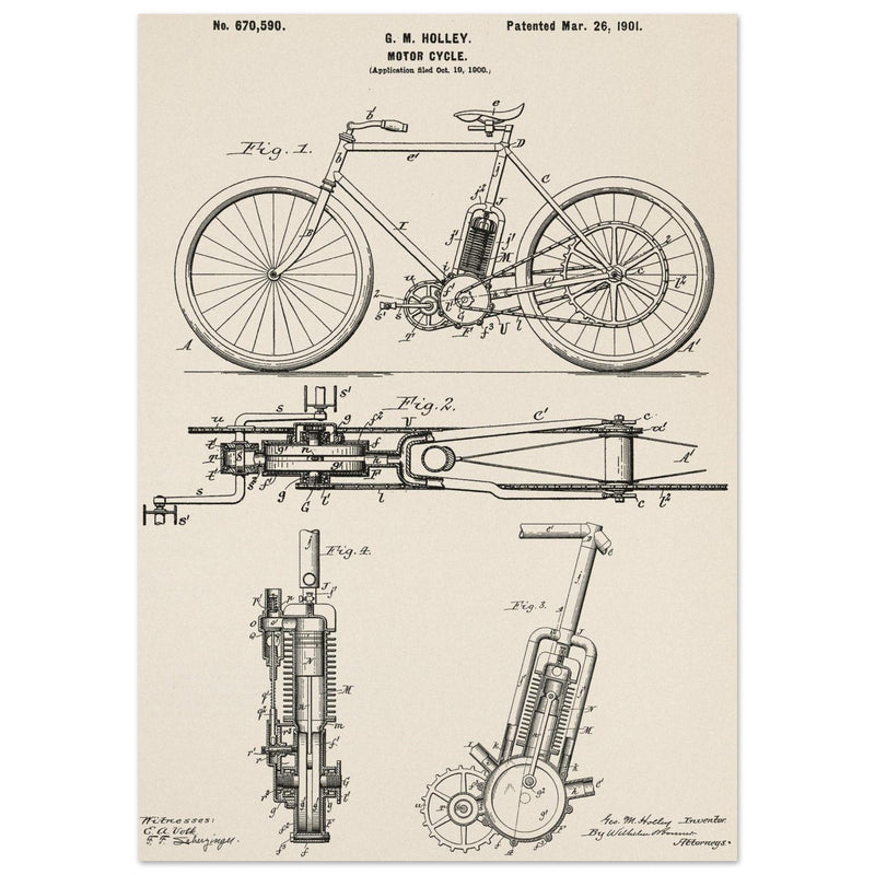 vintage motorcycle patent by G. M Holley.