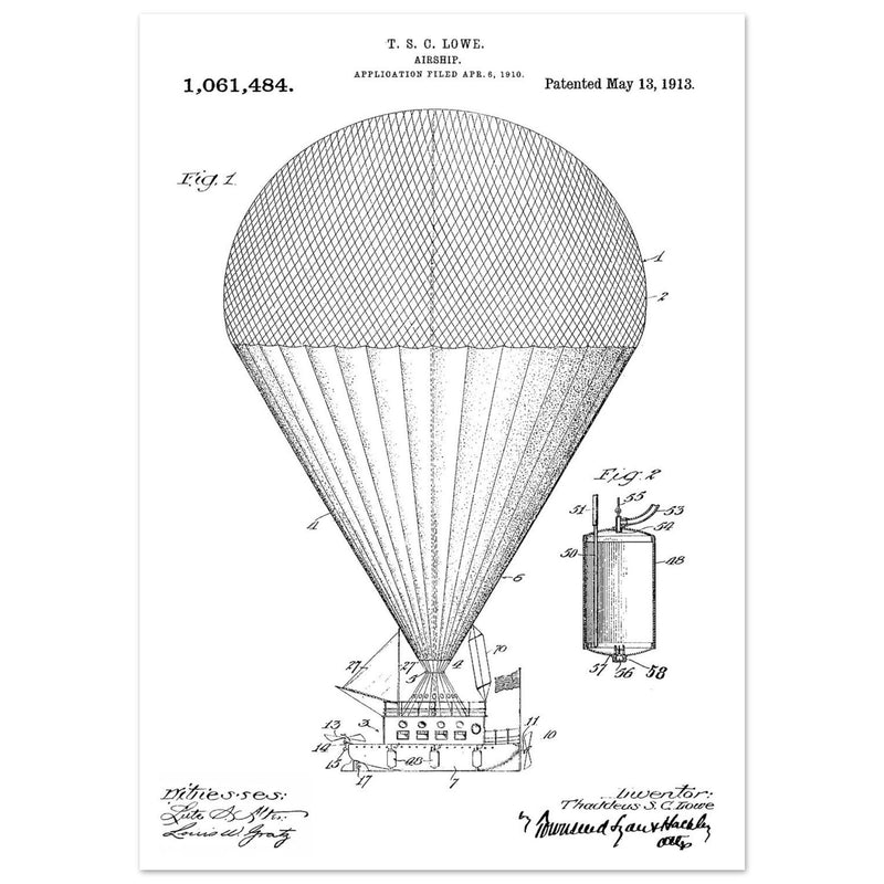 Airship patent drawing by T S C lowe Air balloon illustration