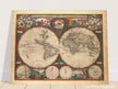 1660 Ancient old world map. Double hemisphere antique map reproduction.