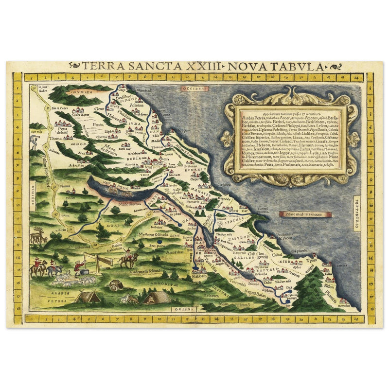 Terra Santa Nova Tabula. Ancient map of Holy Land by Sebastian Munster.
